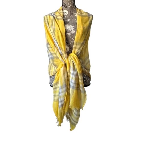 Unknown Brand OS Yellow/Gray/Tan Color Mega Check Soft Woven Wrap/Coverup/Scarf - Picture 3 of 15